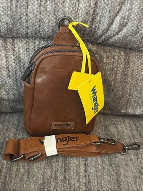 Wrangler Tan Leather Sling Bag with Detachable Strap NWT SMALL